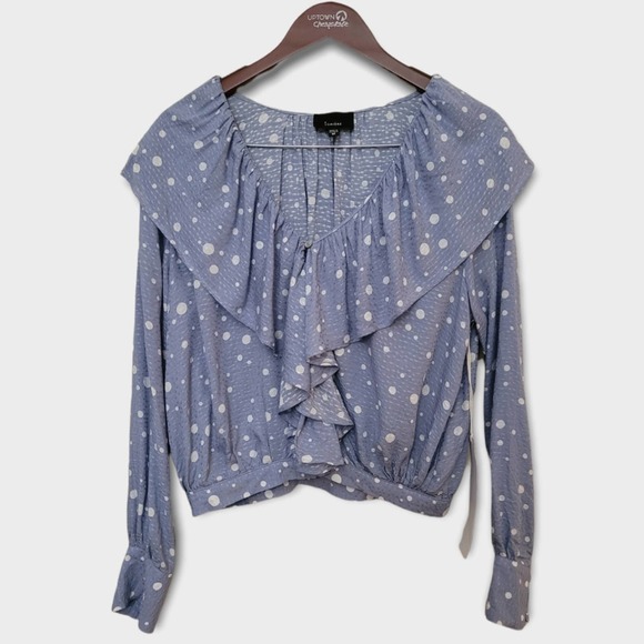 LUMIERE Blue Polka-dot Longsleeve Blouse Size Medium - Picture 4 of 8